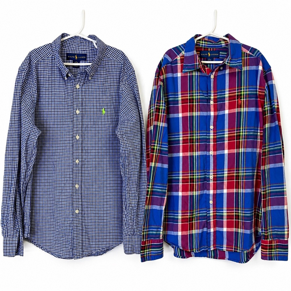 Ralph Lauren Lot of 2 Plaid Button Down Shirts Boys Large 14-16 Long Sleeve Set